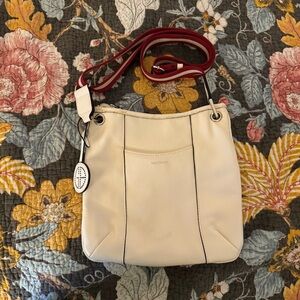 Giani Bernini Cream Shoulder Bag with Red Strap